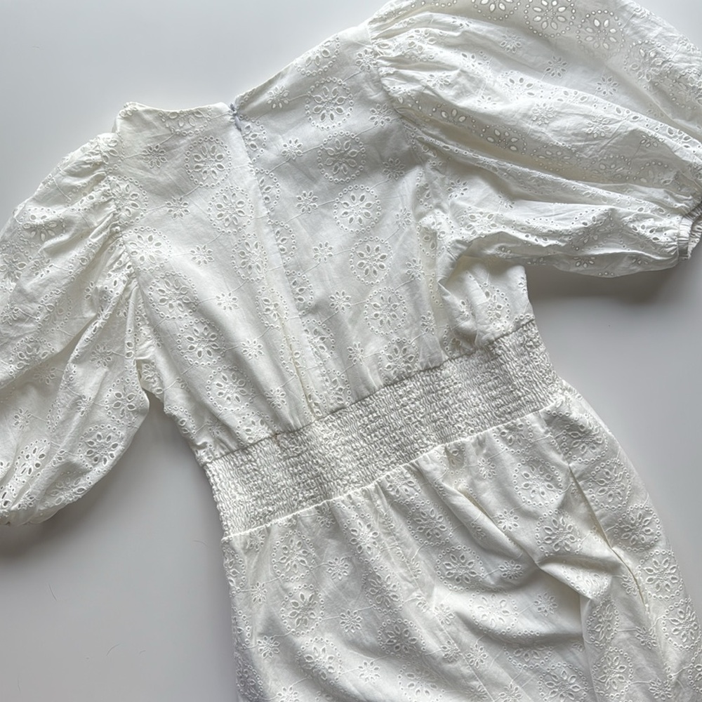 Anthropologie Hutch White Smocked-Waist Eyelet Jumpsuit Size L - Picture 11 of 15